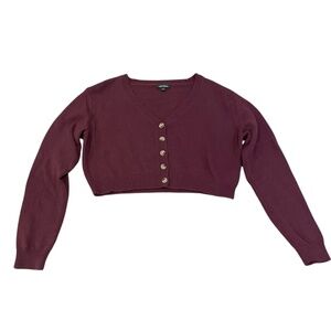 Wild fable Crop Top Buttoned Maroon Sweater Size M